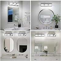 Vista 8 de Modernas luces LED pequeñas de baño (3 luces), iluminación de pared acrílica cromada de acero inoxidable, luces de tocador para baño sobre espejo