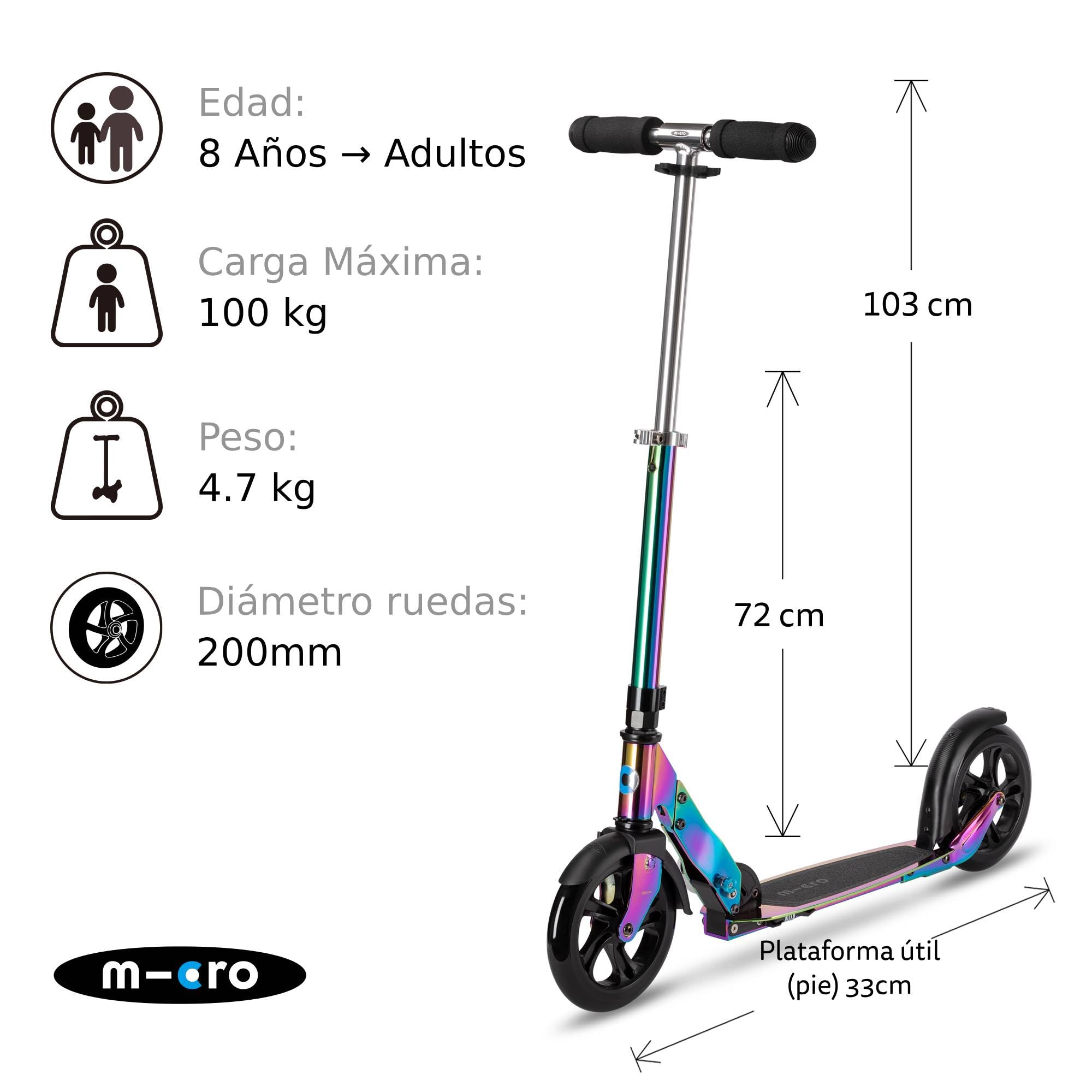 Micro® Classic El Original | Patinete 2 Ruedas 200mm PU Rodamientos ABEC9 | Deslizamiento Suave sin esfuezo | Muy Ligero y Elegante | Scooter Plegable y Duradero | Jóvenes y Adultos