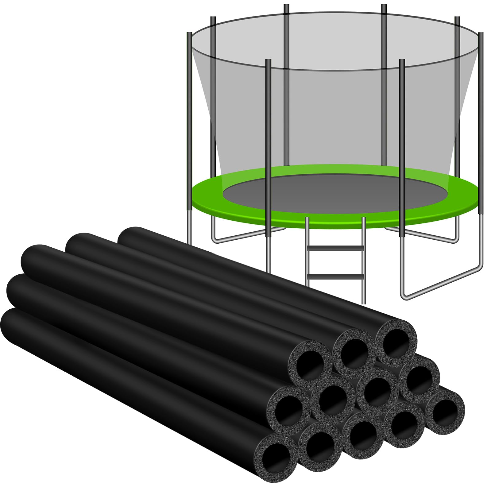 UNIFAMILY 12PCS Rubber Trampoline Pole Covers, 1.26 Inch Diameter Trampoline Replacement Poles, Black Protective Trampoline Pole Rubber Sleeves for Safe Protection Trampoline Accessories (Black-12pcs)