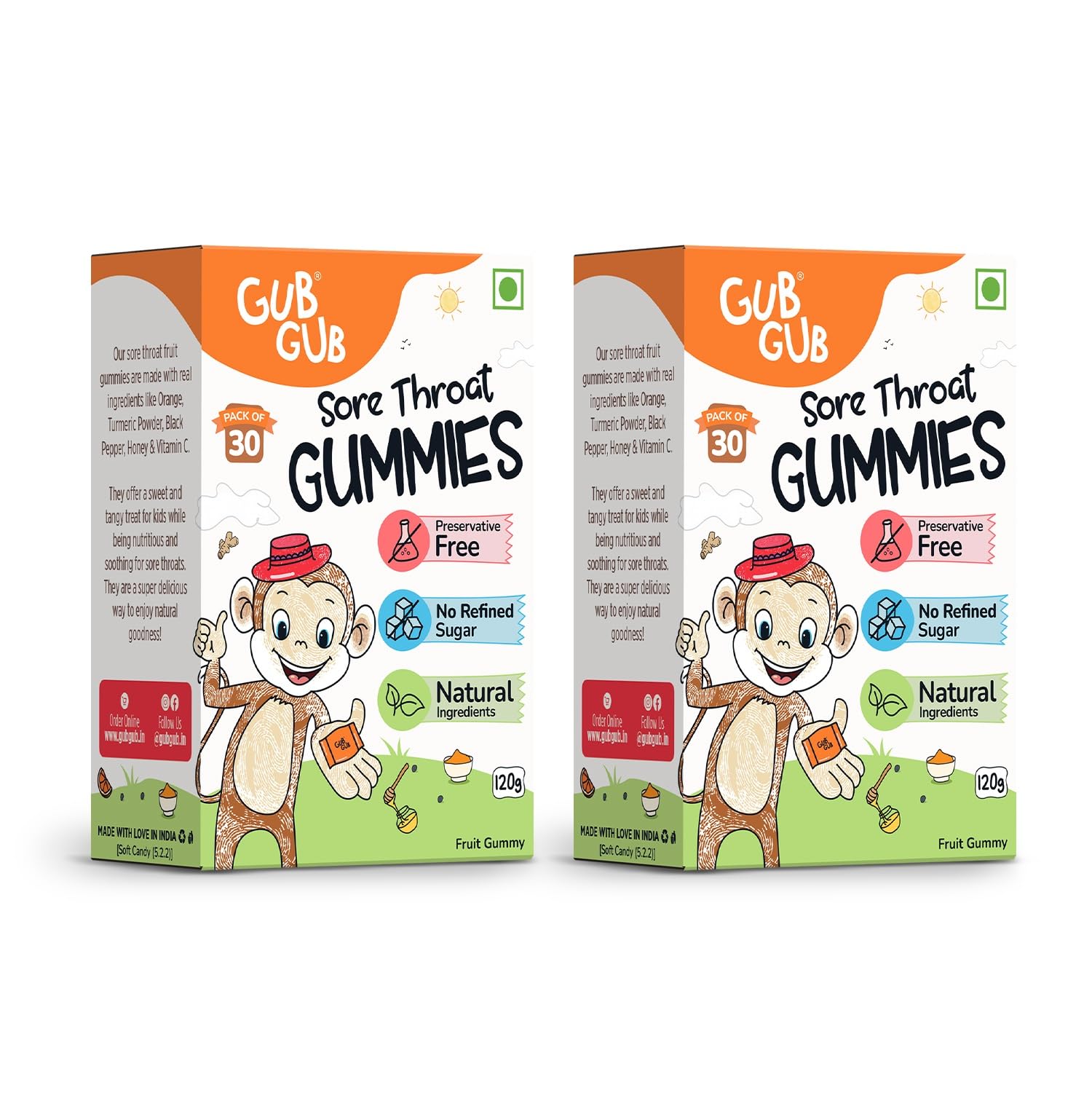 GubGub Gummies Combo Pack | Sore Throat Gummies Box of 2 | No Refined Sugar | No Preservatives | No Artificial Colours or Flavours | Real Fruit Gummies for Kids 12 Months+ | Healthy Daily Wellness Snack Combo | 240g-image-21