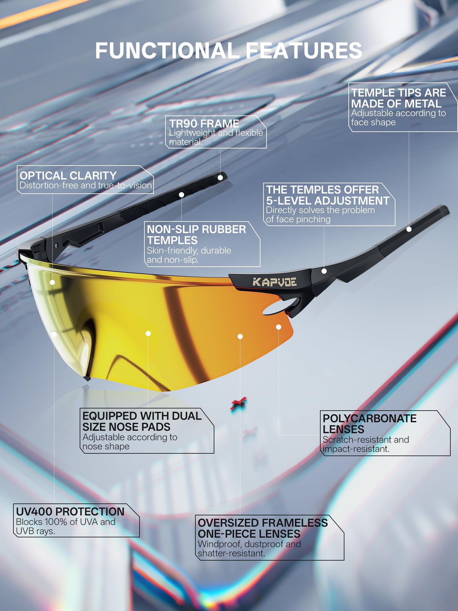 KAPVOE Photochromatisch oder Standardglas Fahrradbrille MTB Laufen K410 | Photochromatische oder standardglas- Fahrradbrille für Damen und Herren, für MTB, Laufen und Outdoor-Sport bei Tageslicht.