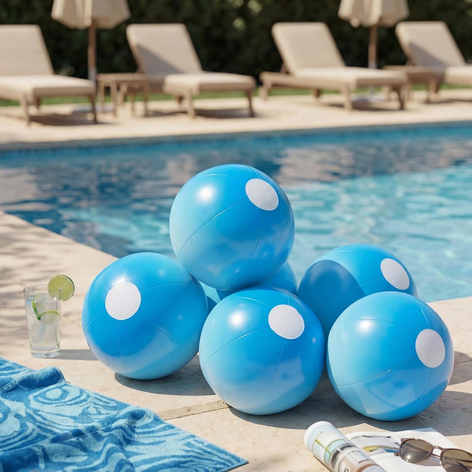 24 Pcs Blue Inflatable Beach Balls Bulk for Kids Large Blow up Beach Ball Pastel Pool Toys for Summer Swimming Pool Games Party Supplies Luau Birthday Decor (12.5 Inch)