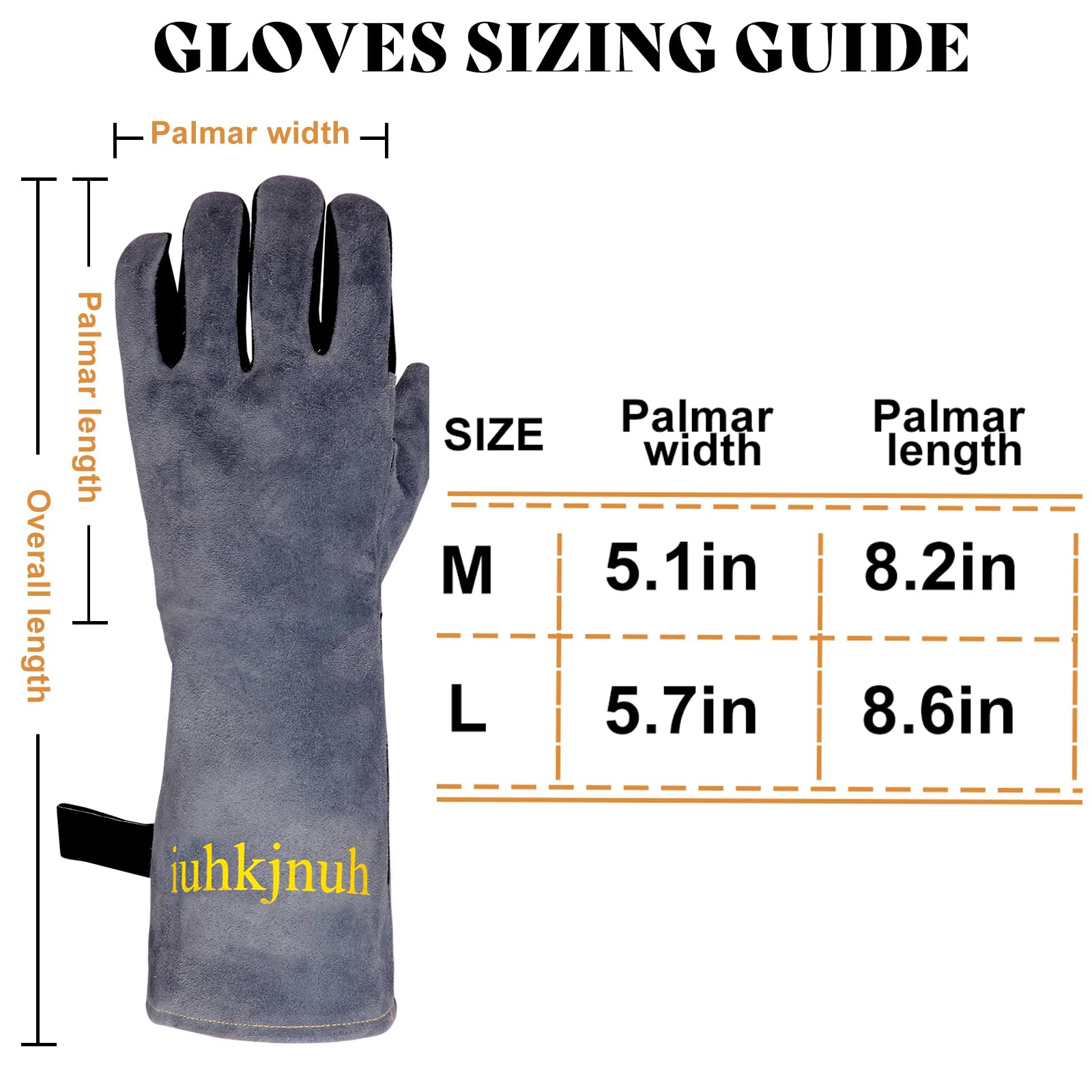 Guanti da saldatura in pelle da 40,6 cm, resistenti al calore/fuoco, resistenti al calore fino a 500 °C, guanti multiuso per saldatura TIG/MIG, barbecue, forno, forno, apicoltura