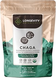 Organic Chaga Mushroom Powder - Ultra Concentrated Chaga Mushroom Supplement - Promotes a Balanced Immune System, Relaxation, Stress Relief and Improved Sleep - 100% Fruiting Body - 100 grams - Longevity Botanicals