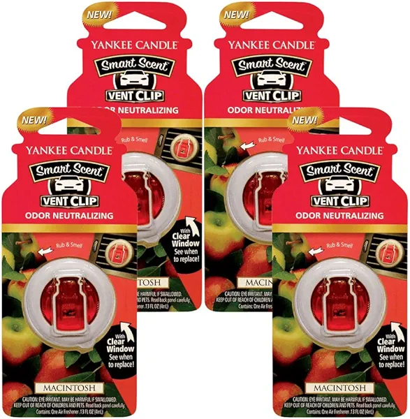 Yankee Candle Car Freshener Smart-Scent Vent Clips, 4-Pack (Macintosh)