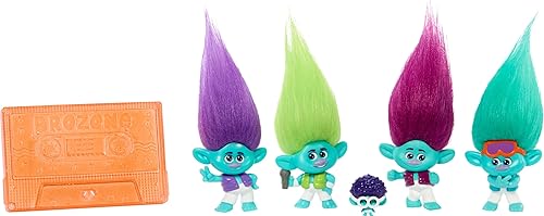 Mattel DreamWorks Trolls Band Together BroZone On Tour Set con 5 muñecas pequeñas y soporte de casete de cinta, juguete coleccionable inspirado en