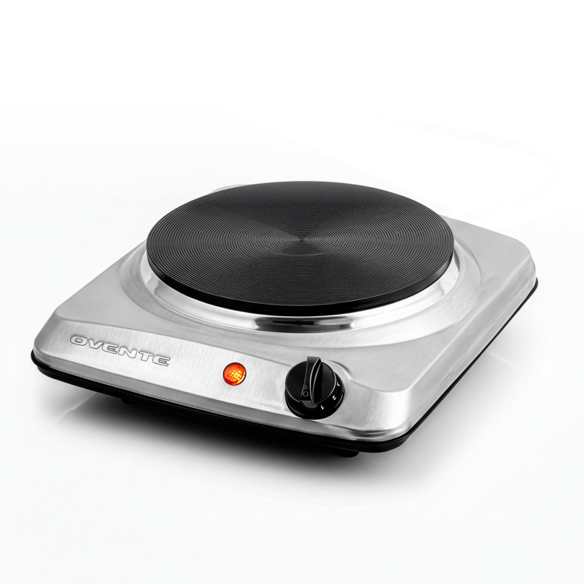 Electric Countertop Single Burner, 1000W Cooktop with 7.25 Inch Cast Iron Hot Plate, 5 Level Temperature Control, Compact Cooking Stove and Easy to Clean Stainless Steel Base, Silver BGS101S