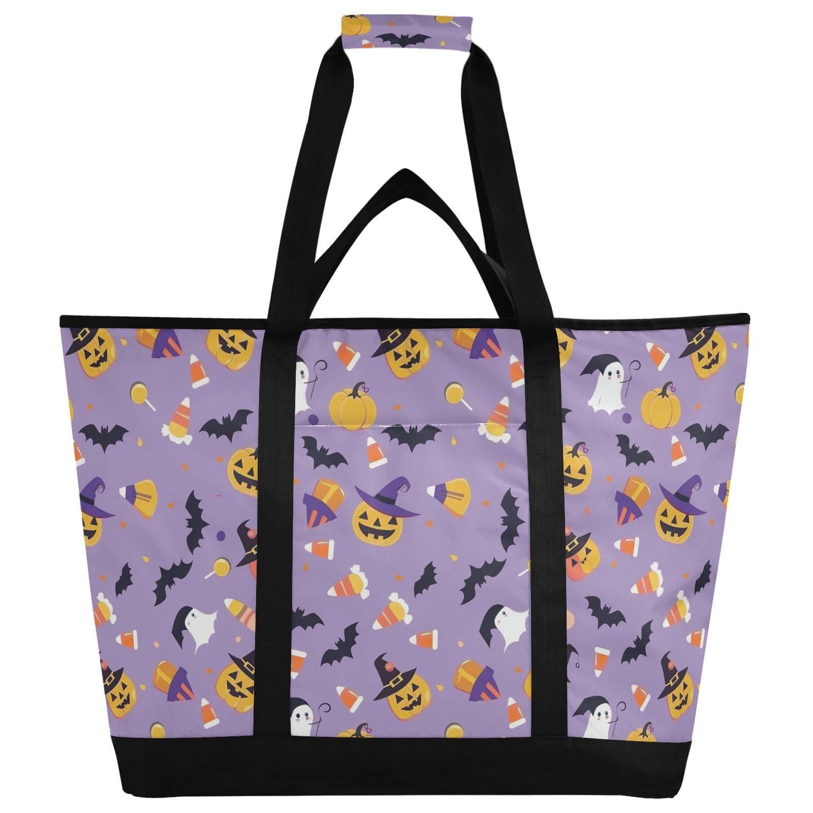 Bonita bolsa térmica aislada con patrón de Halloween, bolsas de compras reutilizables con cremallera, bolsa térmica grande portátil para viajes o camping
