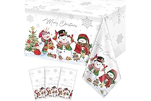 FunnyPars Plastic Christmas Tablecloth: Festive Snowman & Tree Decor