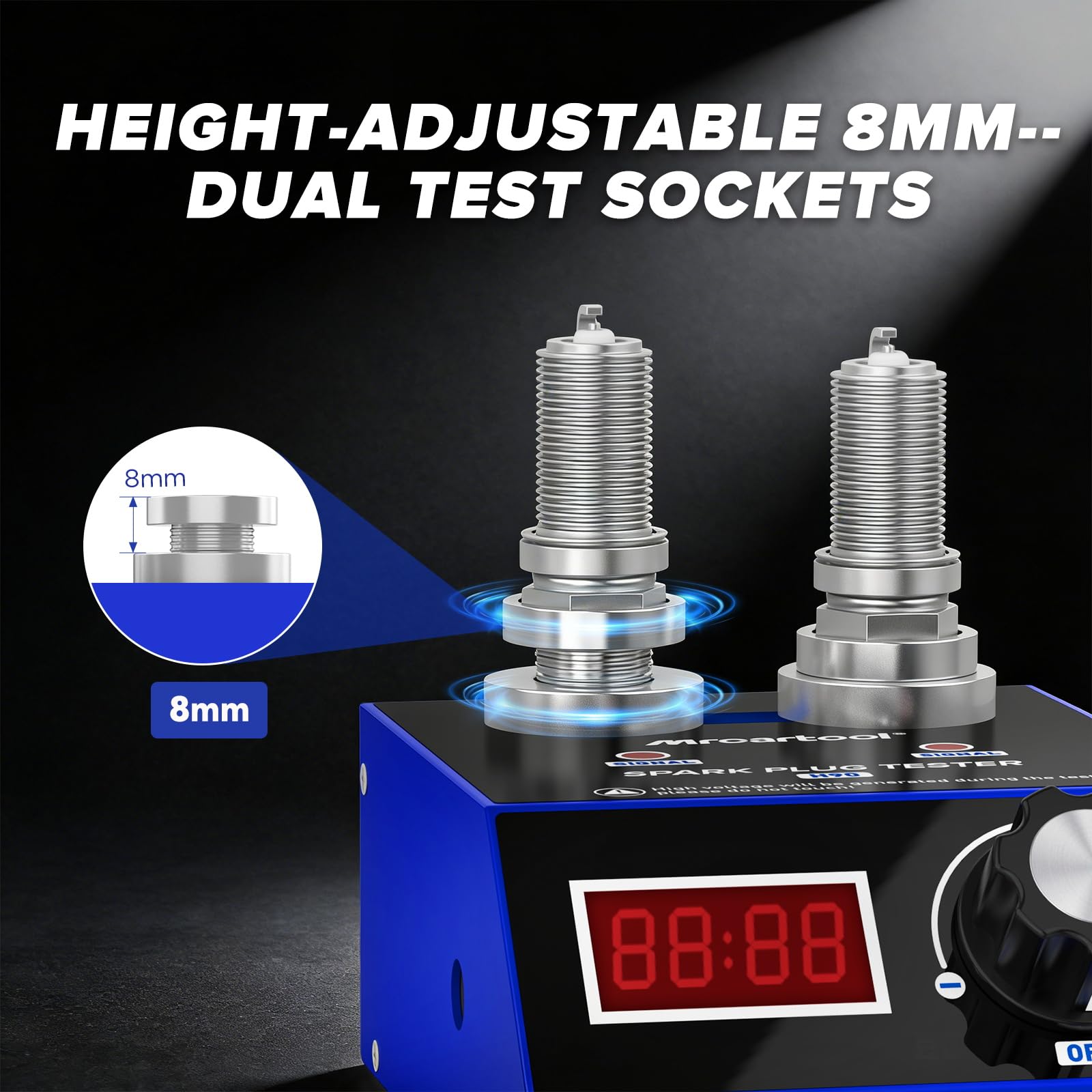 MRCARTOOL Tester di accensione per candele di accensione auto, analizzatore per sistema di accensione con doppio foro, copertura protettiva per candele da 12 mm (Klein blu)