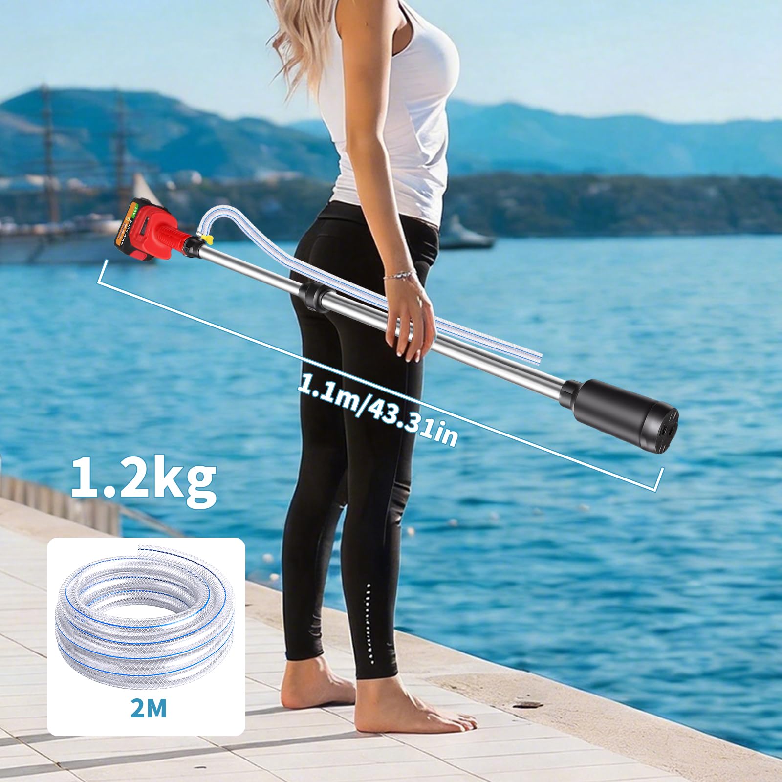 Akku Regenfasspumpe mit 2 Akkus – Elektrische Regenwasserpumpe 12000r/min, Tragbare Akku Fasspumpe mit 2M Schlauch, Handheld Wasserpumpe für Regentonne, Aquarium, Baustelle & Garten