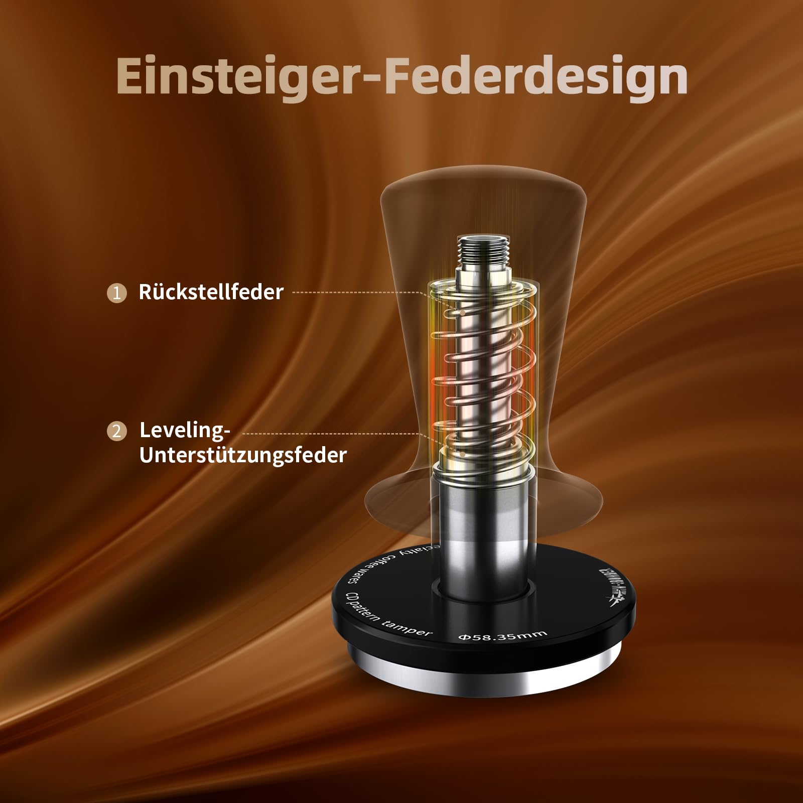 MHW-3BOMBER Espresso Tamper 58mm – CD Serie Kaffeestempel mit 2-Feder-Auto-Rebound, Kaffee Tamper für Siebträgermaschinen, Barista Zubehör für Kaffeeliebhaber, Einstiegsstufe & Profi, Modell: T6101-OS