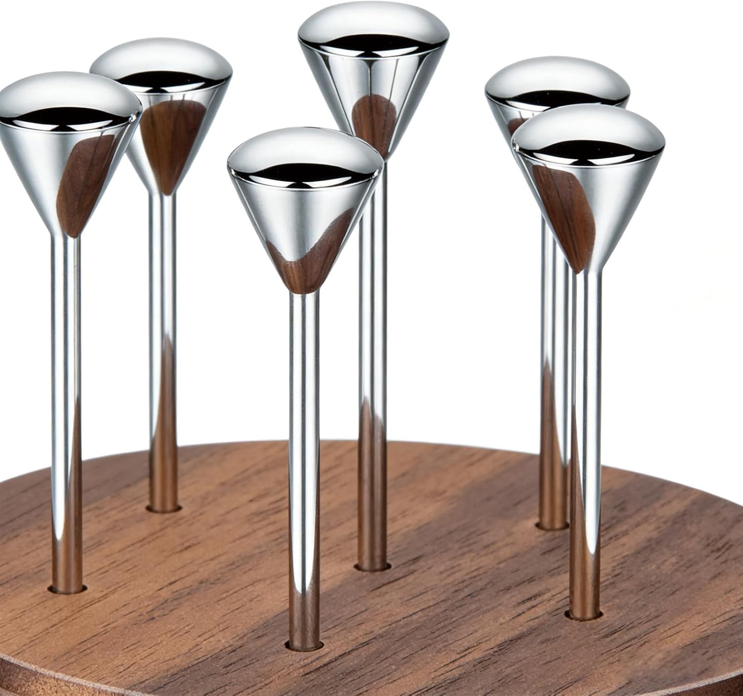 Egg-Shaped Fruit Fork Set – Stainless Steel Dessert Forks with Teak Wood Base, Appetizer Fork Holder for Cheese Board, Party Serving, Rustproof & Elegant