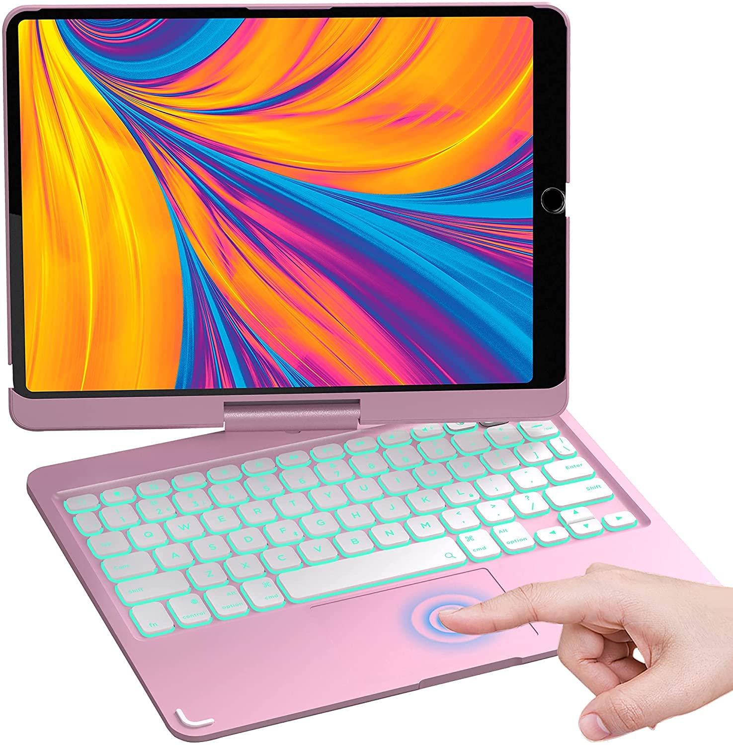 New Touch iPad Keyboard Case with Trackpad for 10.2-inch iPad 7th Gen, 8th Generation (2020), Air 3, Pro 10.5-7 Color Backlight, 360° Protective Slim Cover Smart Sleep Wake Function (Rose gold)