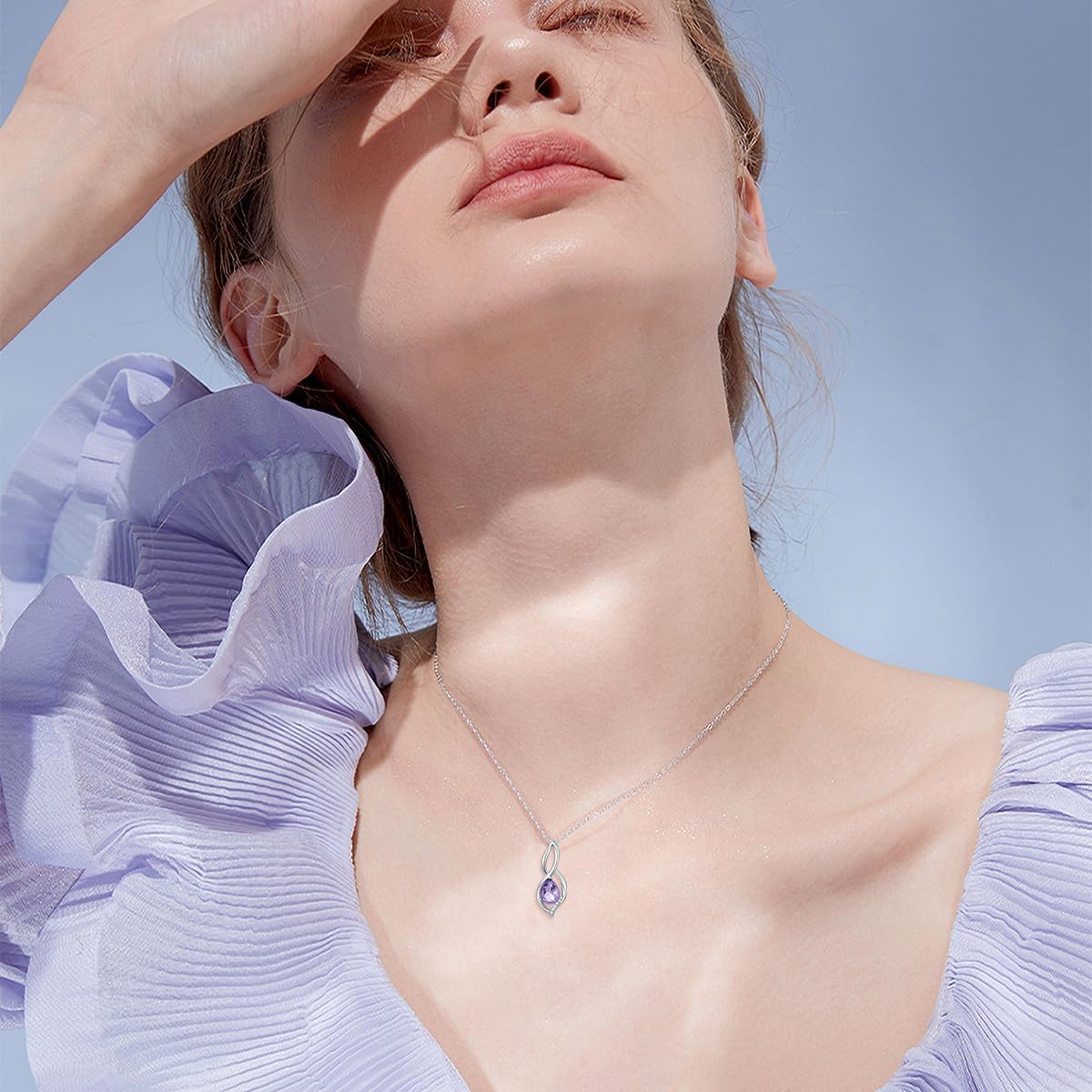 Natural Amethyst Necklace for Women S925 Sterling Silver Authentic Gemstone Amethyst Teardrop Pendant Necklace Jewelry for Women Mom Wife - Image 3