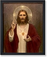 Poster Master Vintage Sacred Heart of Jesus Poster - Retro Jesus Christ Print - Christian Wall Art - Gift for Men & Women - Religious Decor for Living Room, Chapel or Church - 8x10 UNFRAMED Wall Art