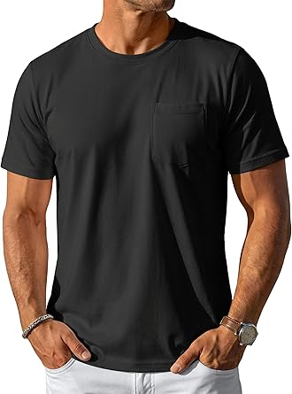 MAGCOMSEN Mens Pocket T Shirts Short Sleeve Cotton Moisture Wicking Plain Tshirts Casual Lightweight Summer Basic Tees