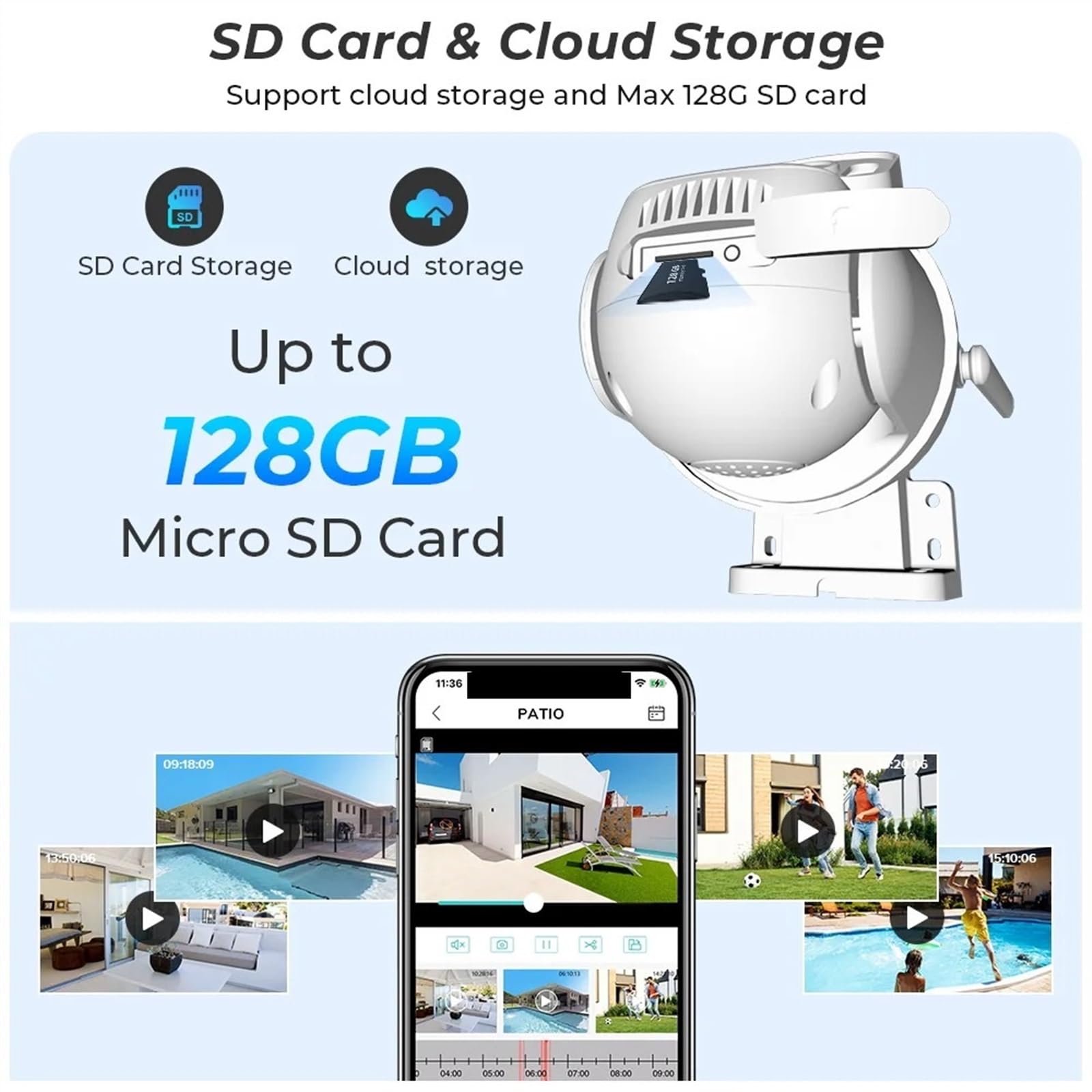 Caméra de sécurité, Caméra de Surveillance extérieure sans Fil PTZ 8MP 4K, Double Objectif, écran, détection Humaine AI, Suivi Automatique(4MP Add 128G SD Card)