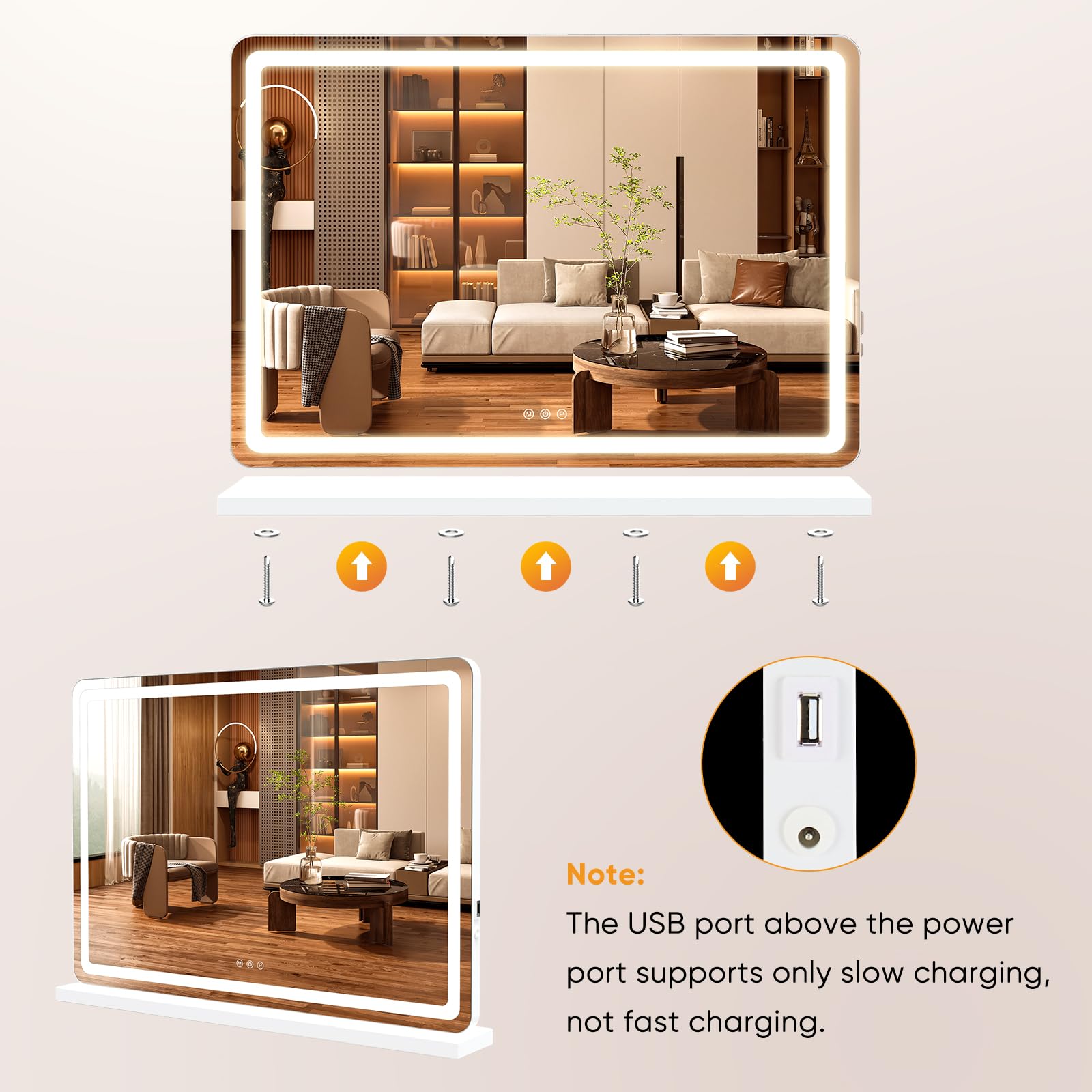 Sweetcrispy White LED Vanity Mirror with Lights, Dimmable 3 Color Modes