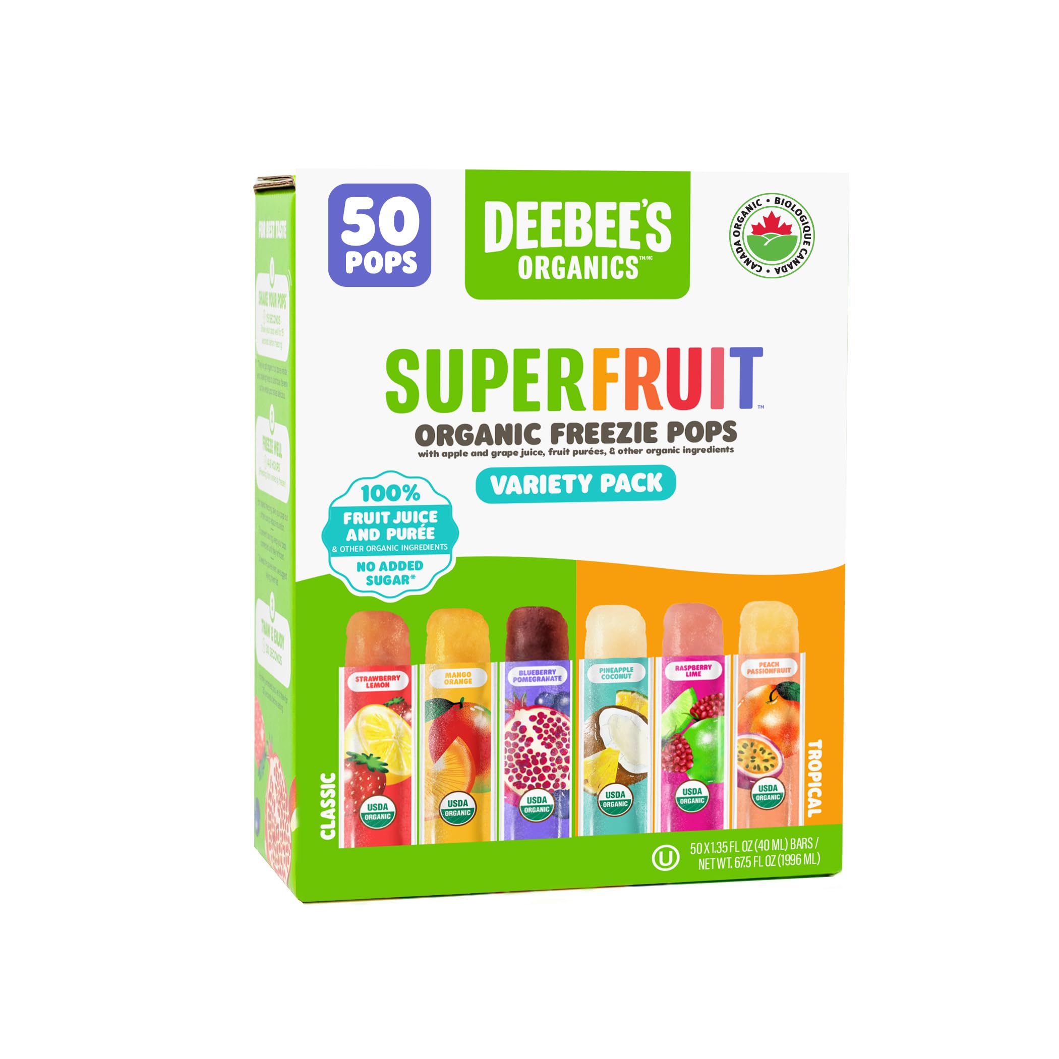 DeeBee's Organics SuperFruit Freezie Pops Variety Pack, No Added
