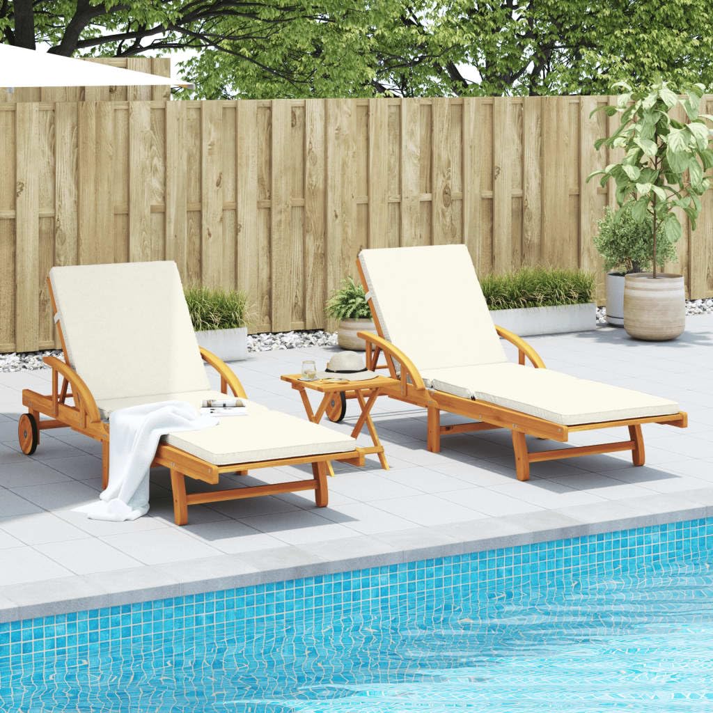 vidaXL Tumbonas con Mesa 2 Unidades Madera Maciza de Acacia