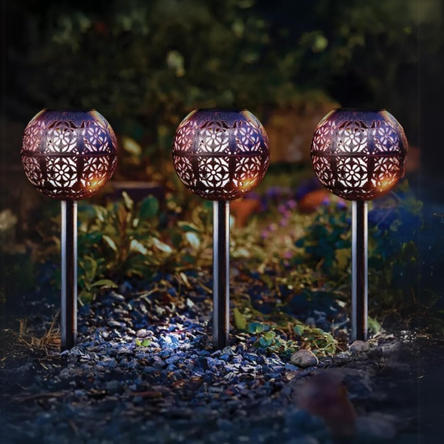 Garden Mile Luxorb Stake Lights - 6Pc 6Pc Luxorb Solar Garden Stake Lights Damasque Silhouette Solar Lights Outdoor Garden Waterproof All Year Long Ideal For Flowerbeds Borders Planters Driveway Lighting Pathway Lighting