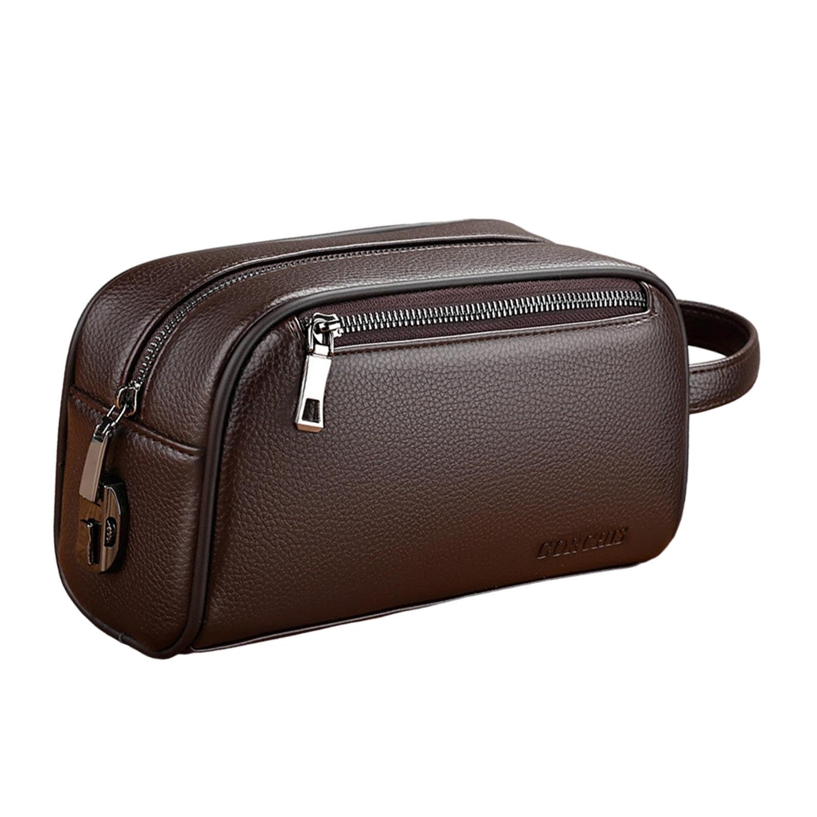 Borsa da polso per uomo Borsa con cerniera Borsa in pelle PU multi tasche Pochette da uomo casual, Marrone con serratura