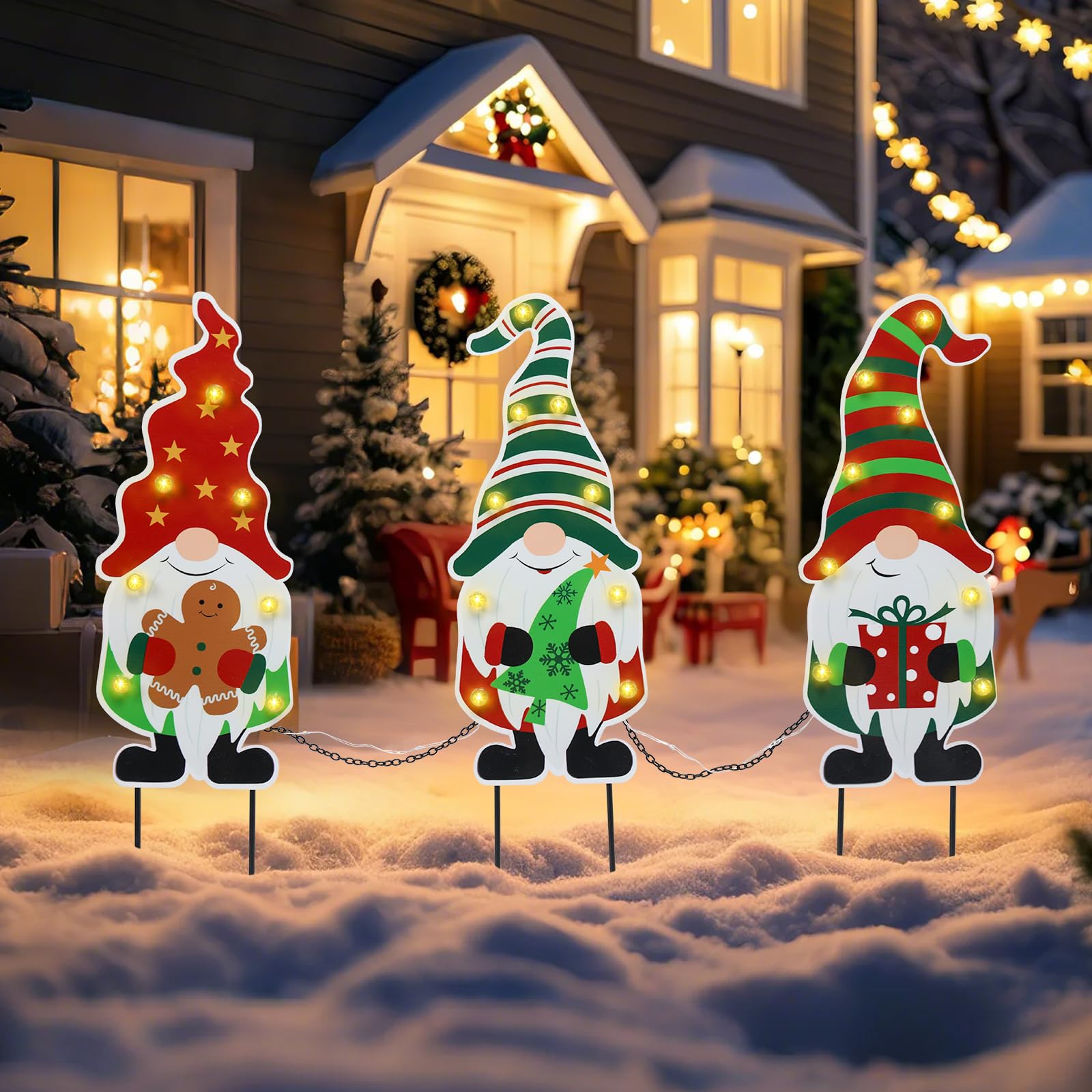 Nains de Noël LED WONDER GARDEN pour extérieur et allée - Lot de 3