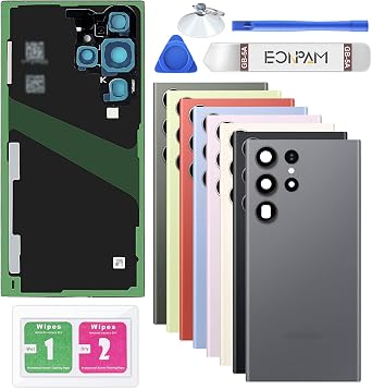 Back Cover Glass for Samsung Galaxy S23 Ultra S918 Gray | Original quality back glass replacement rear glass battery cover back cover replacement with camera lens repair kit.