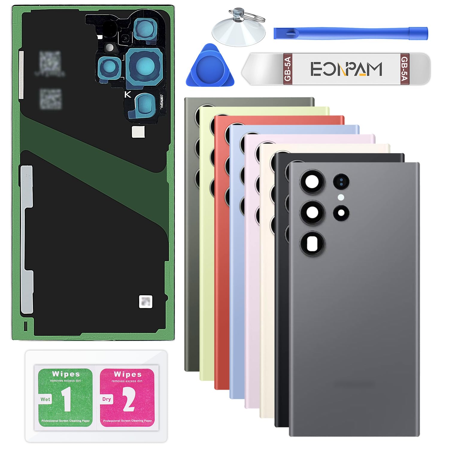 Eonpam Back Glass Replacement for Samsung Galaxy S23 Ultra SM-S918 Back Cover Rear Housing with Camera Lens + Repair Tool Kit Genuine Rear Glass (Gray