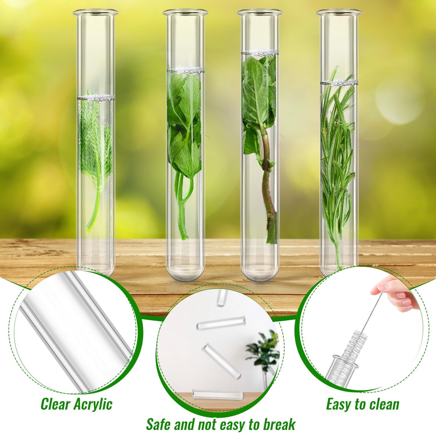 10 tubos de ensayo transparentes para propagación de plantas, tubo de laboratorio de prueba de 20 ml para experimentos científicos pruebas de muestras, tubo de ensayo de fondo redondo para decoración