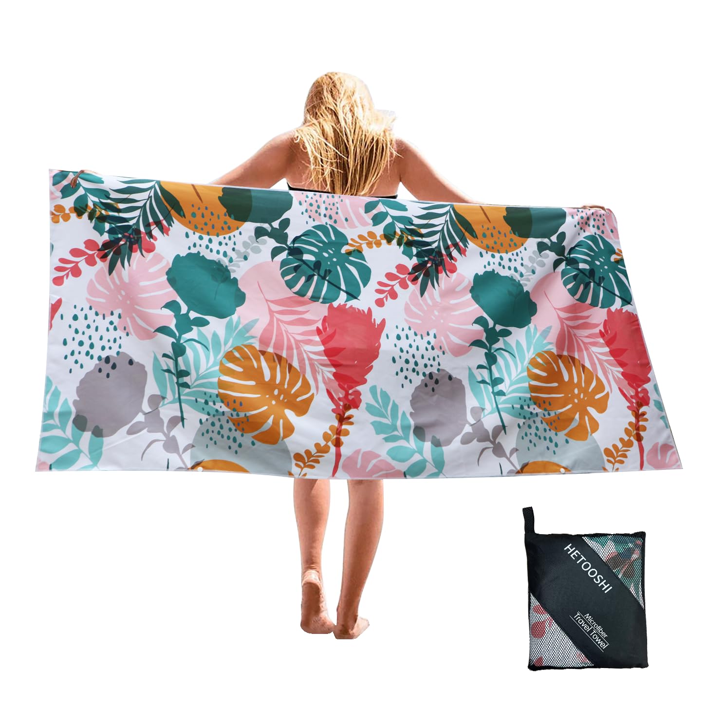 HETOOSHI Toalla de Playa Microfibra,Toalla de Playa Suave de Secado Rápido 160x80CM,Bolsa de Almacenamiento Incluida, Toalla de Camping Ligera y Portátil (A02)