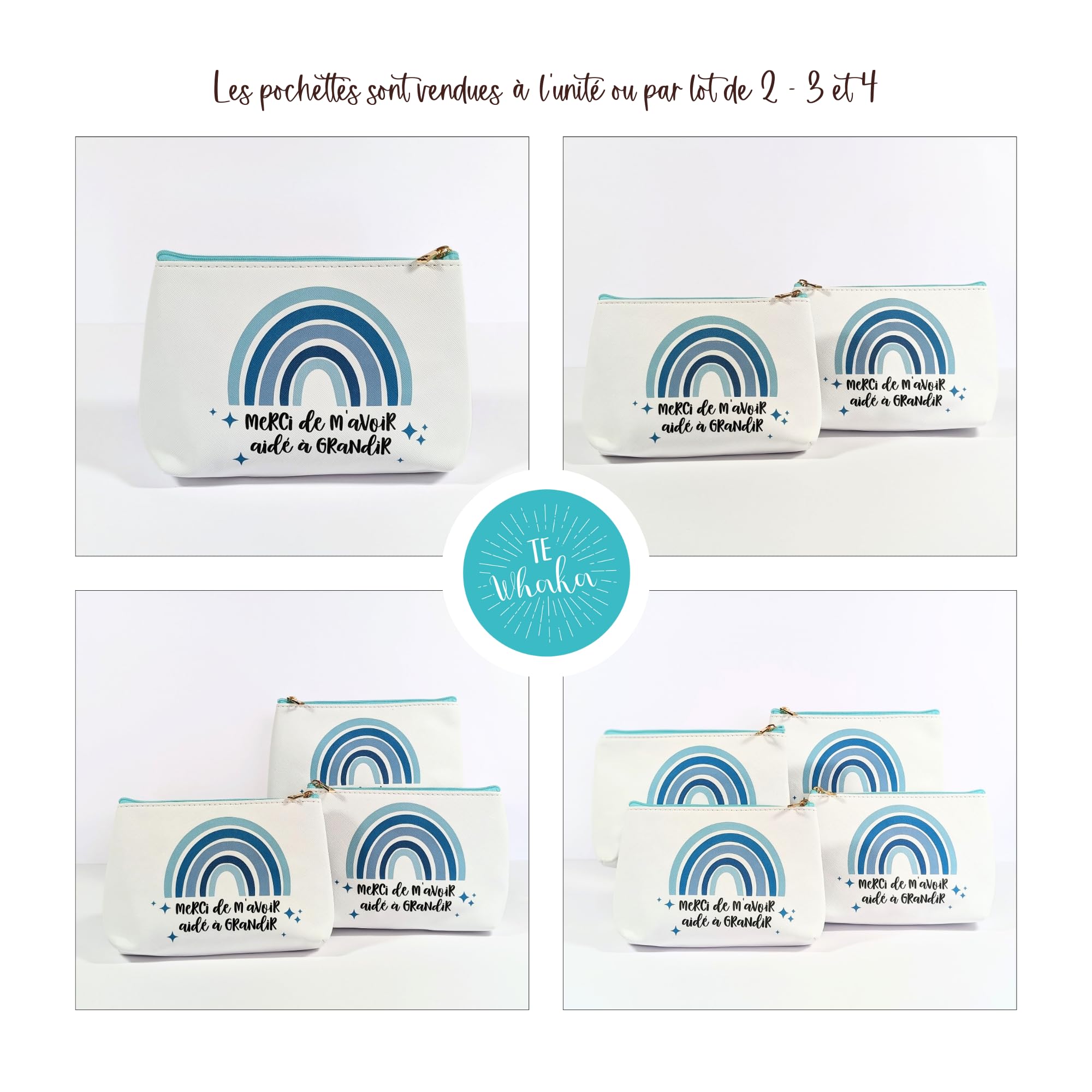 Pochette Merci de m'avoir aidé à Grandir Cadeau Nounou Maitresse Atsem Aesh Fin d'année Scolaire Bleu