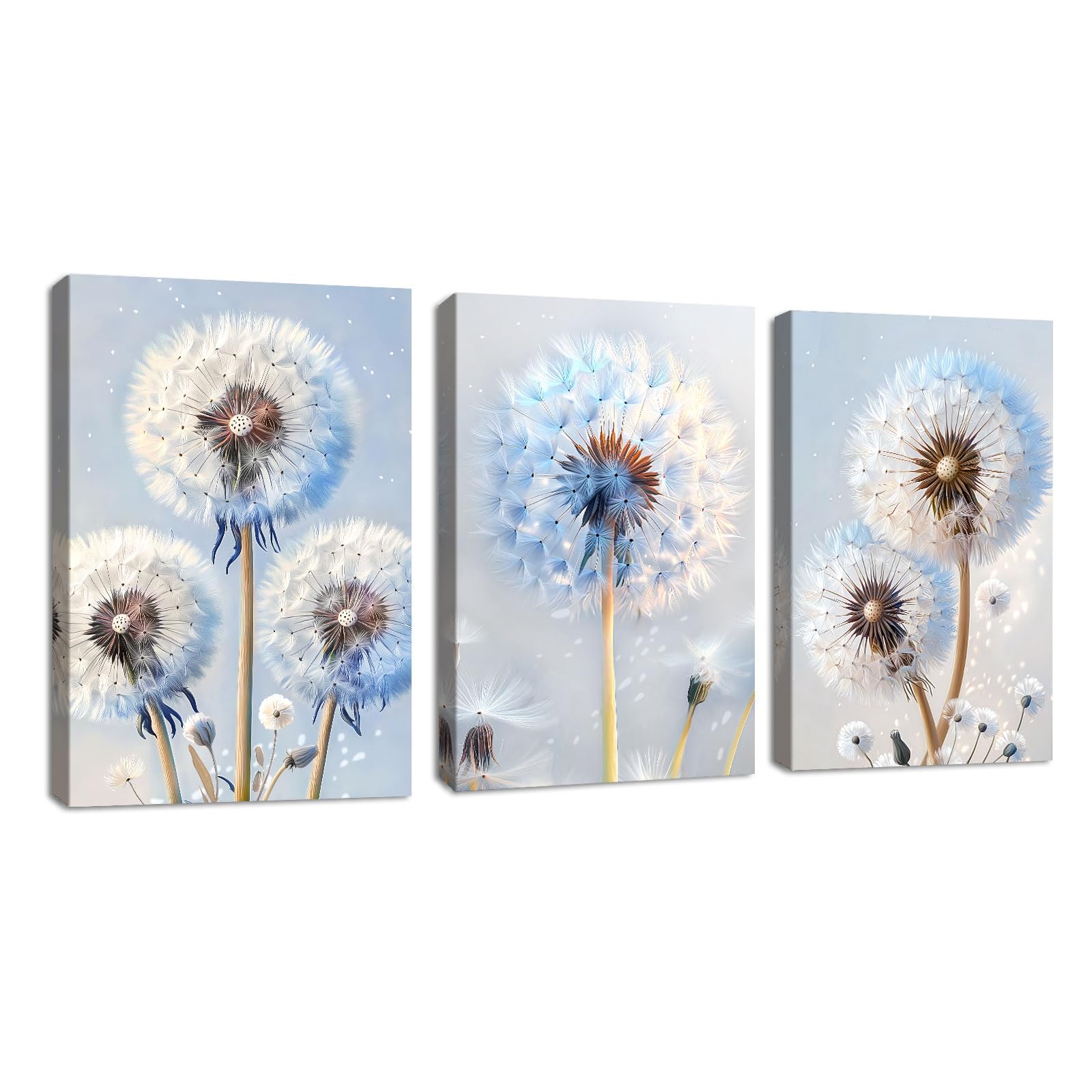 3 Pcs Blue White Fantasy Dandelion Canvas Wall Art
