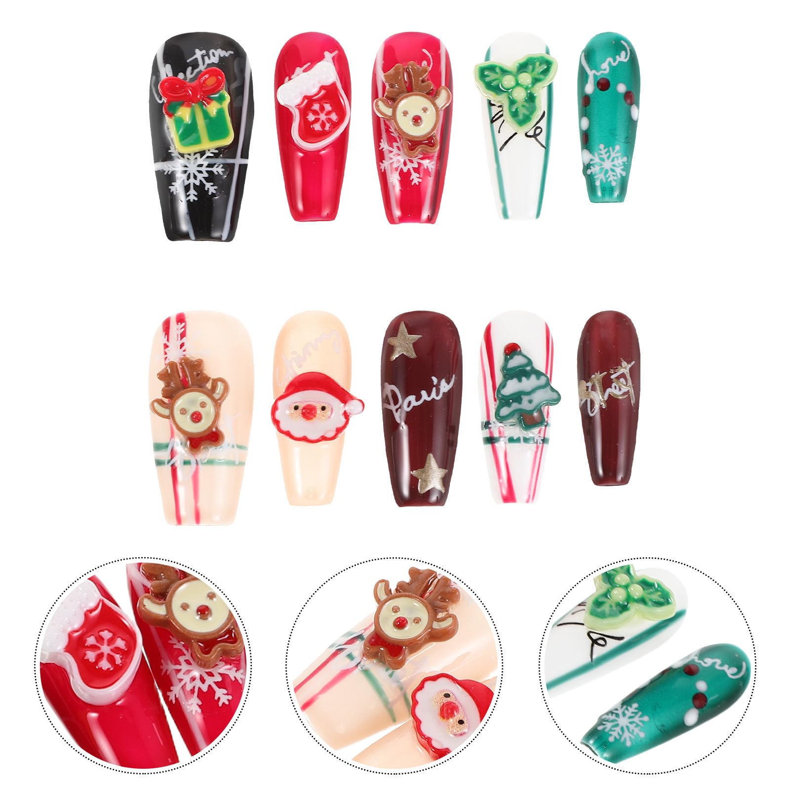 5 Sets Wiederverwendbare Weihnachtsmann Press On Nägel für Damen,