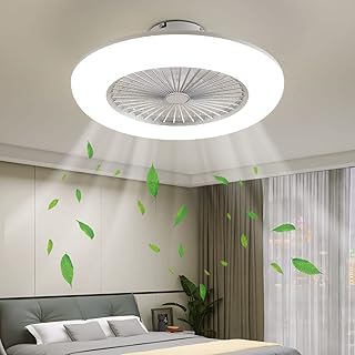 22” Bladeless Ceiling Fan, Low Profile Ceiling Fan with Light, Ceiling Fans with Lights and Remote, Enclosed Ceiling Fan, 6-Level Wind Speed, 3-Color Dimmable Light, Reversible Blades, Silver