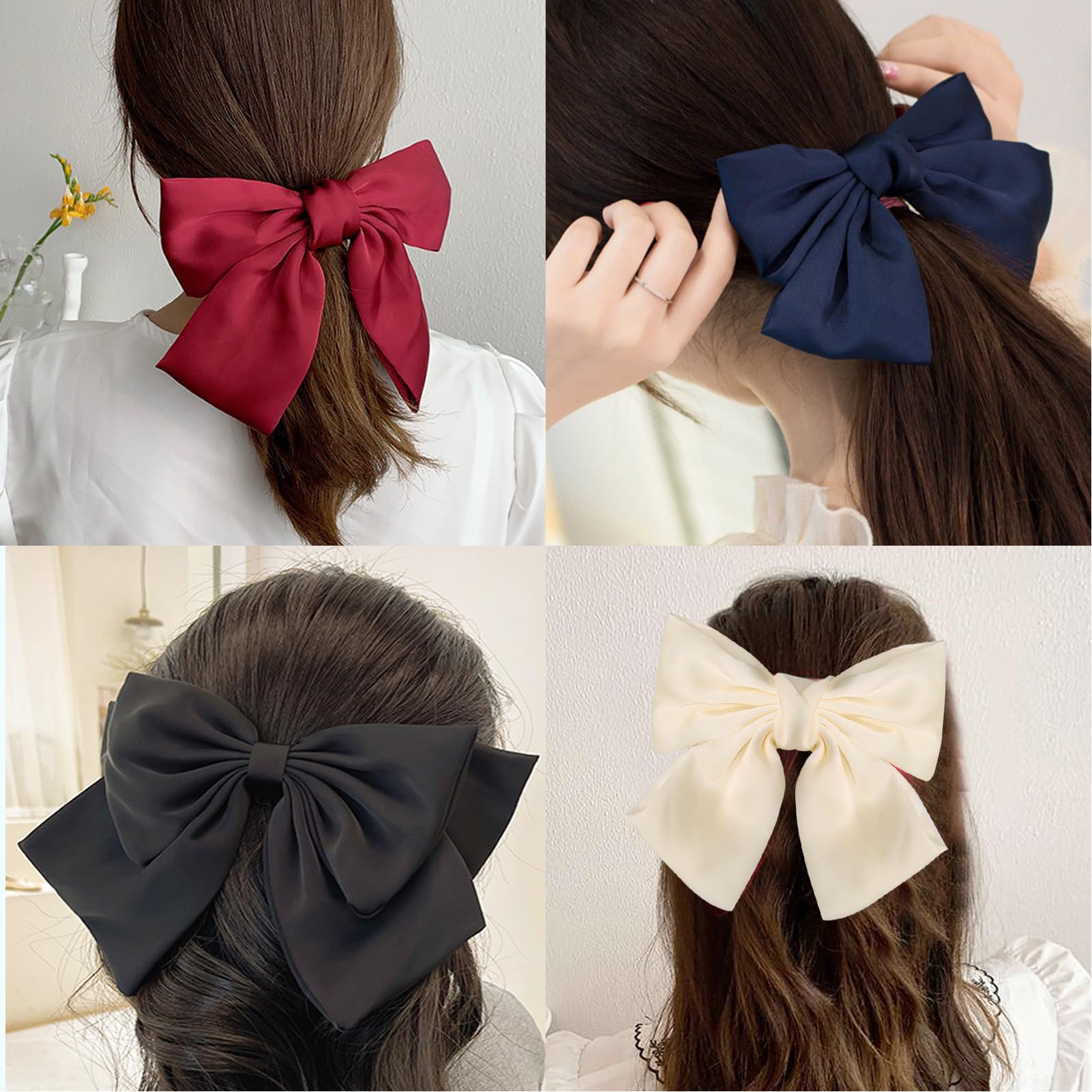 YONEEKSS 3PCS Bow Hair Clip,Hair Bows Barrettes for Women Girls Solid Color Big Bowknot Hairpin French Hair Clips with Ribbon - Image 4