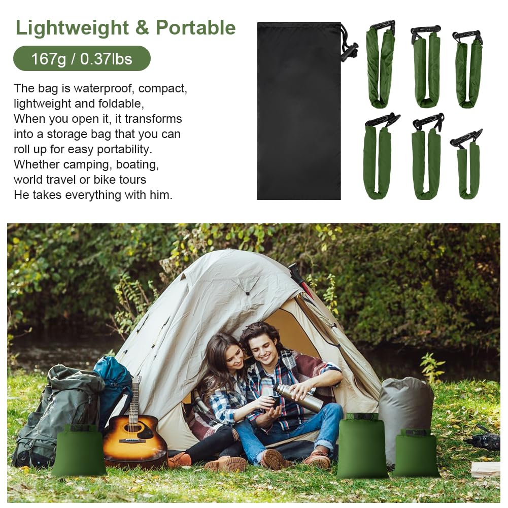 6 Piezas Bolsas Estancas Impermeable, 1.5/2.5/3/3.5/5/8L Bolsas Secas Ligeras, Bolsas Estancas Ligeras Portátil, para Kayak, Senderismo, Rafting, Camping, Pesca, Ciclismo(Verde) — view 8