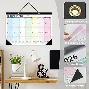 ZTX Desk Calendar 2026-2027 Calendar Wall Calendars 2026-2027-18 Month Planner Big 17"x12" Jan.2026-Jun.2027 Clear Plastic Cover for Home Office School Colorful
