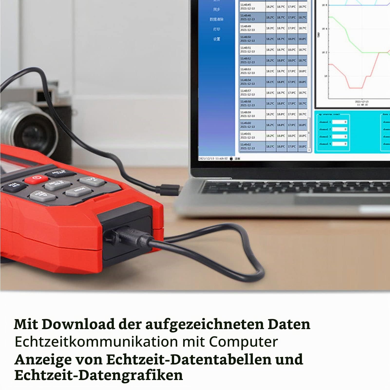4 Kanal Kontakttemperatur Thermometer Typ K Thermoelement mit Datenlogger Digitales Temperaturthermometer Industriethermometer Thermoelement Sonde