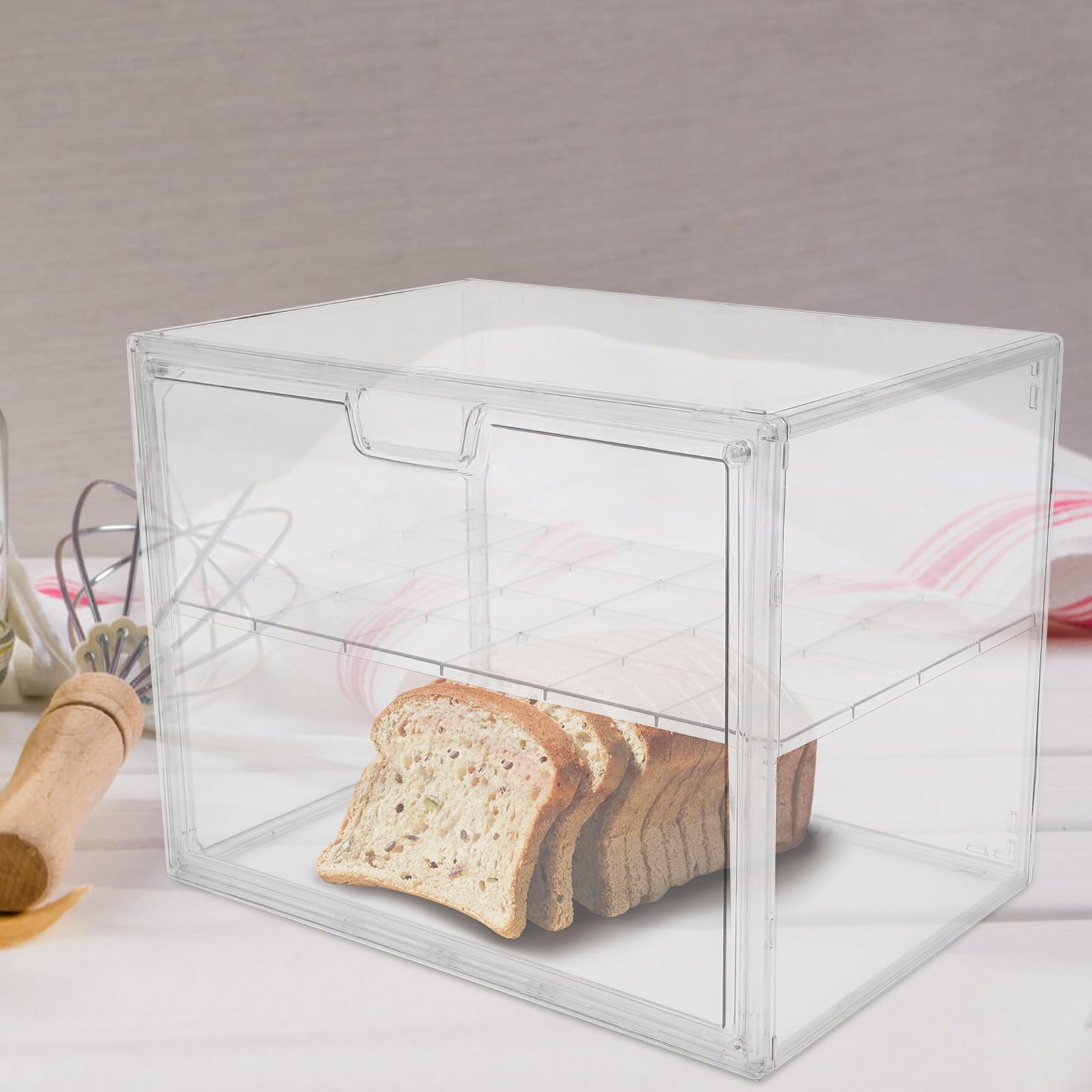 Contenitore Conserva Pane Morbido e Snack per Pane in Acrilico Trasparente da Cucina a Doppio Strato, Resistente e Semplice, per Panetterie e Caffetterie