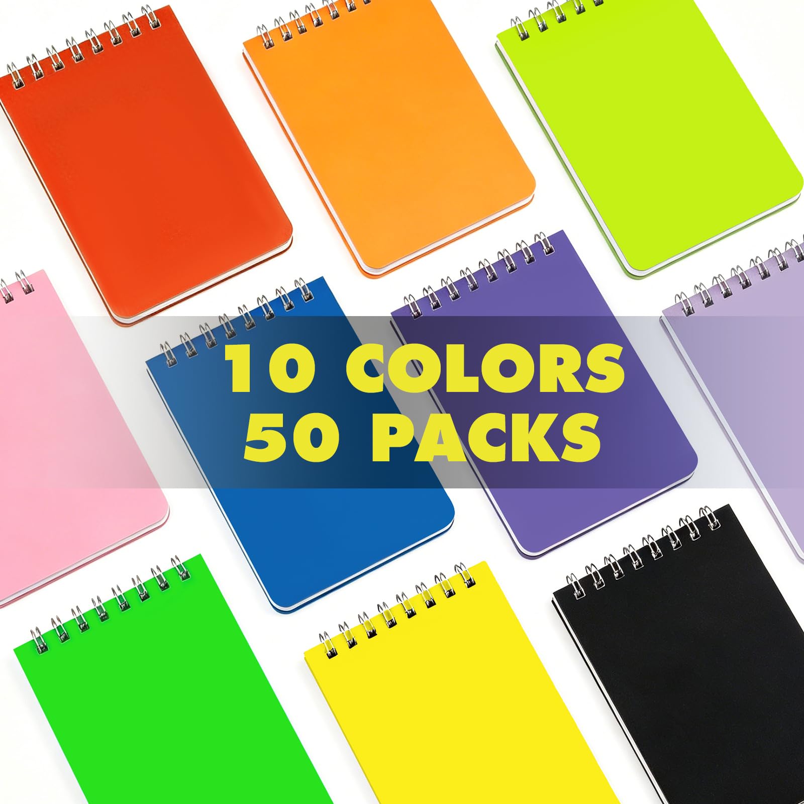 TUXIYA Lot de 50 mini carnets de poche en vrac 7,6 x 12,7 cm, mini bloc-notes à spirale avec pages lignées, 10 feuilles/100 pages colorées (80 g/m²), petits blocs-notes pour bureau, travail