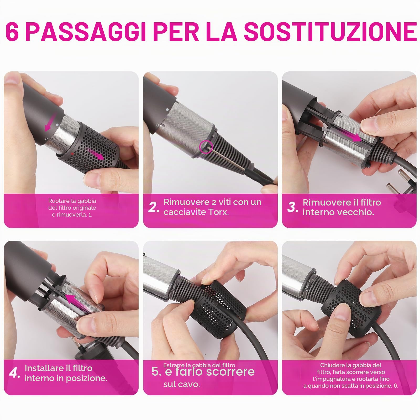 Filtro asciugacapelli migliorato di ricambio per Dyson Supersonic, filtro interno + filtro esterno compatibile con HD01 HD03 HD08 accessori di riparazione (grigio metallico)