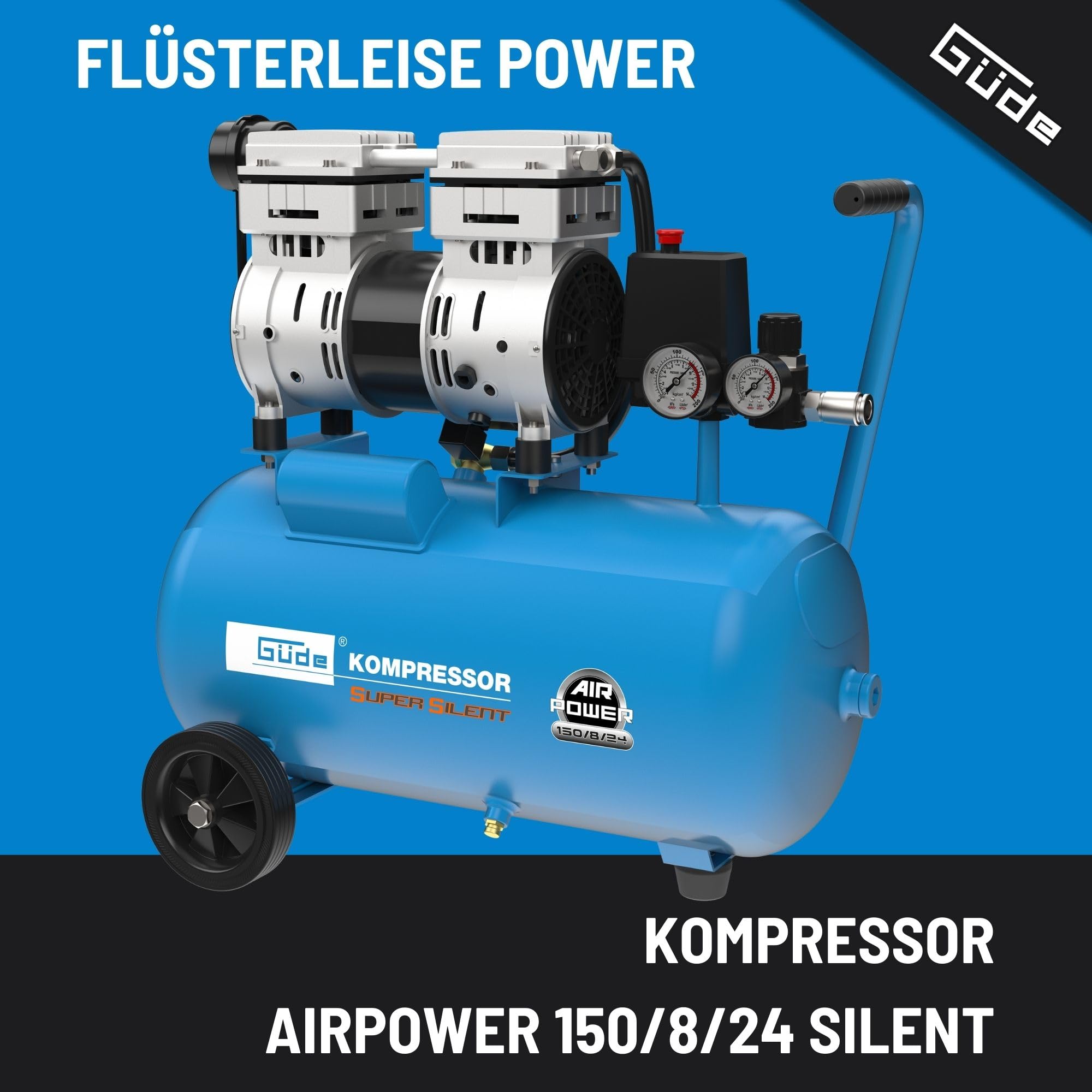 Güde Kompressor Airpower 150/8/24 SILENT ölfrei 8 bar 750 W 24 l Kessel 130 l/min
