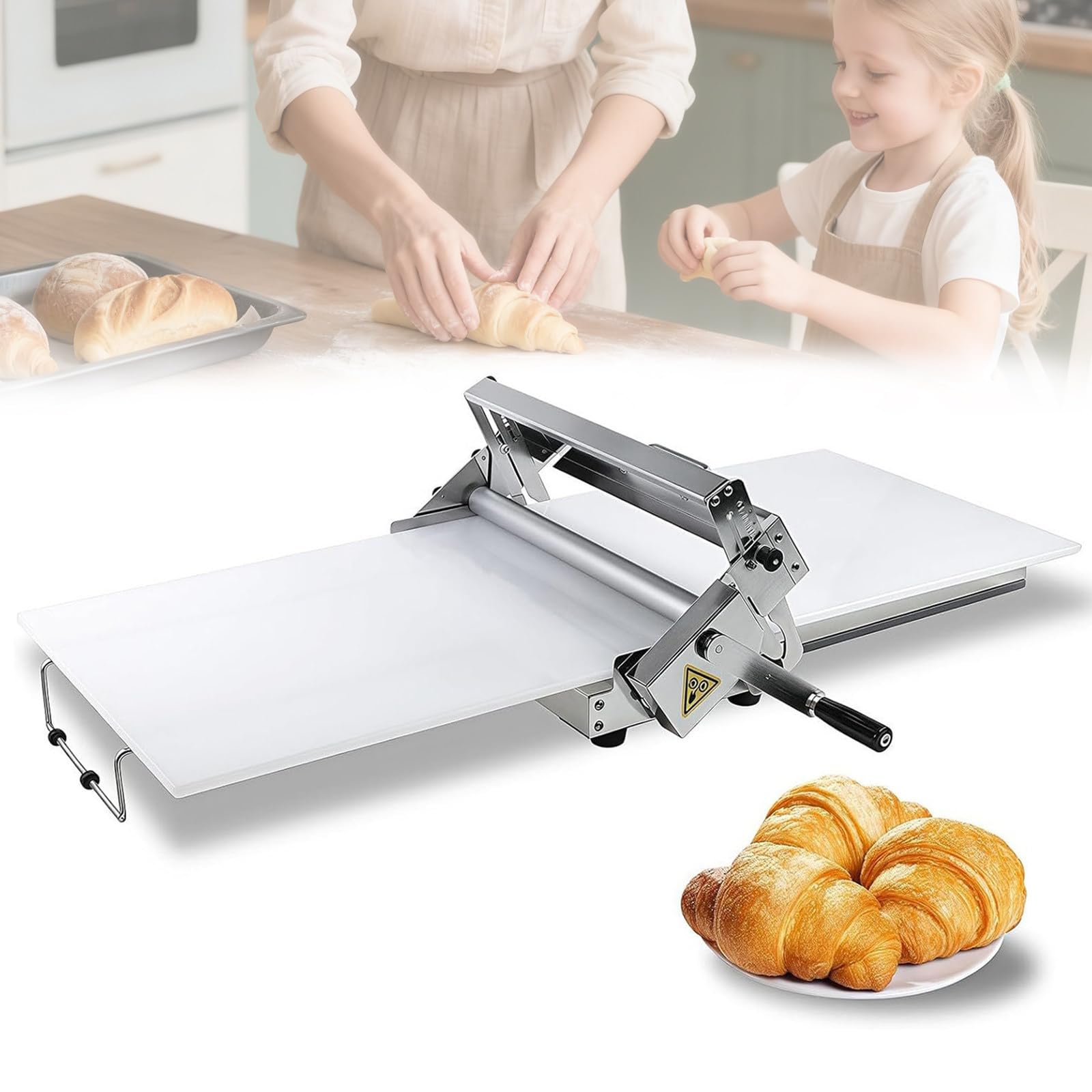 HTDRE Manual Dough Sheeter, Adjustable Thickness, Stainless Steel, for Pizzas and Croissants
