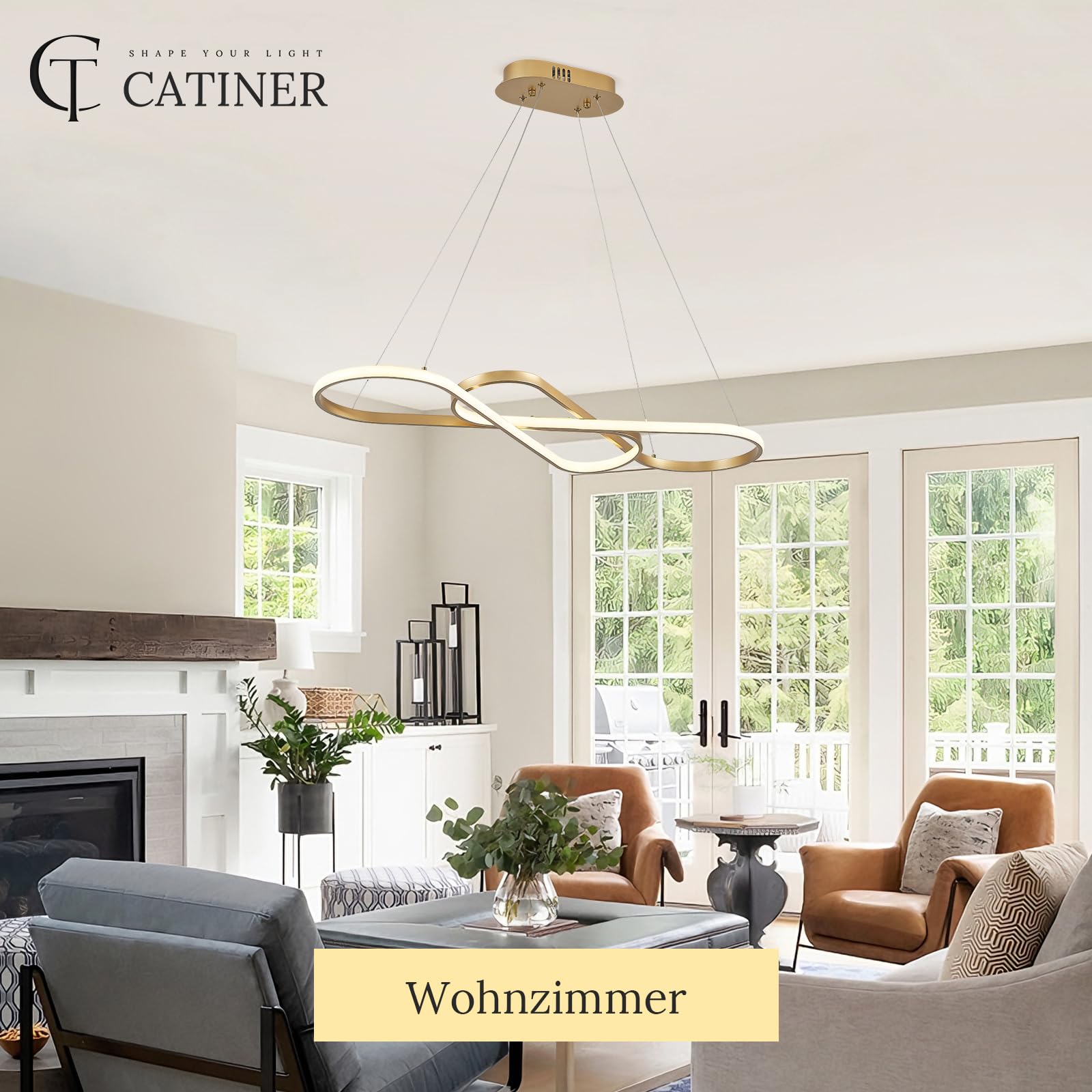 CATINER Moderner LED Hängeleuchte Gold Esszimmer Pendelleuchten 80cm Dimmbar LED Kronleuchter mit Fernbedienung Kücheninsel Linear Hängelampe für Wohnzimmer Hohe Decken 50W