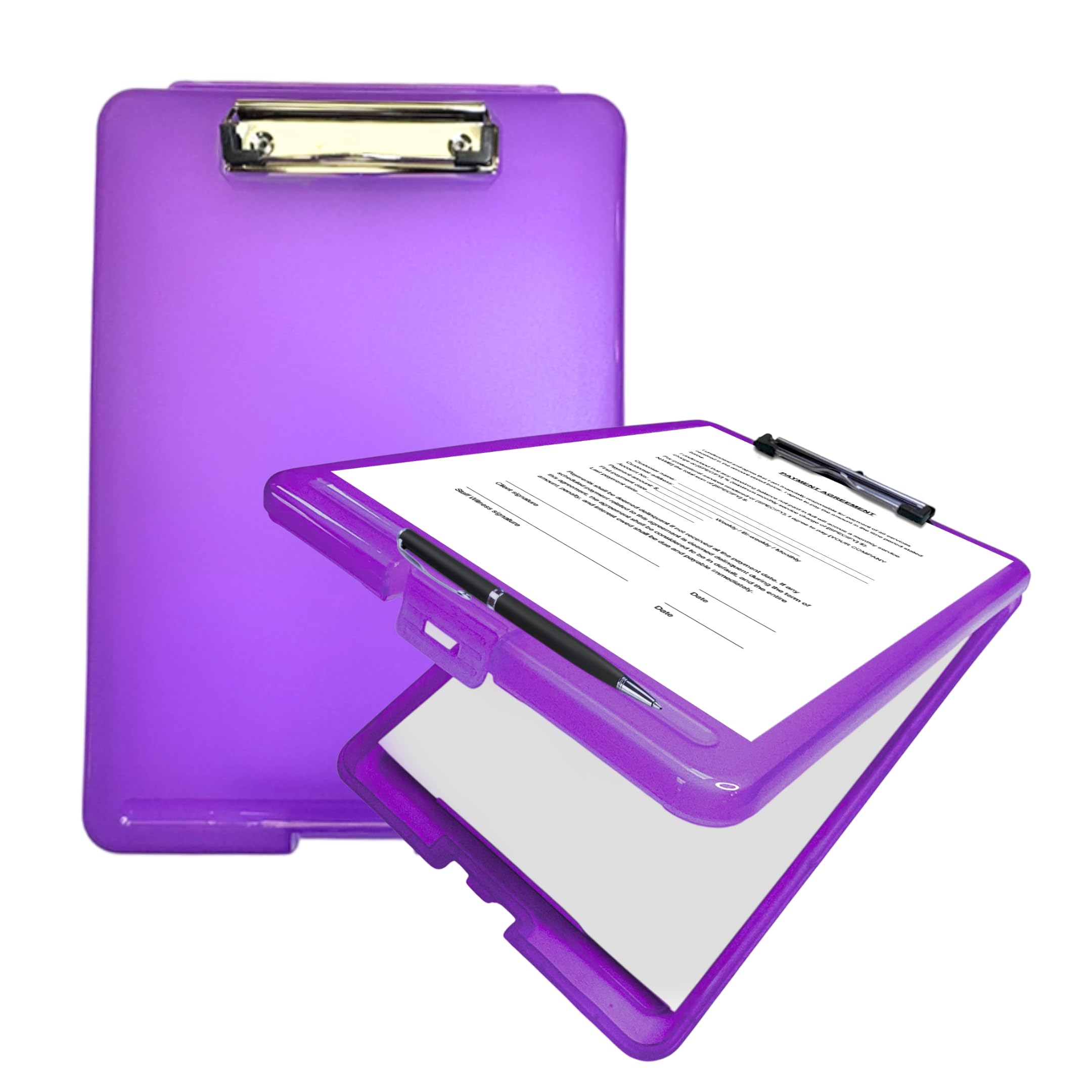 Pack of 2 A4 Purple Clipboard Box Files - Storage Filing Case