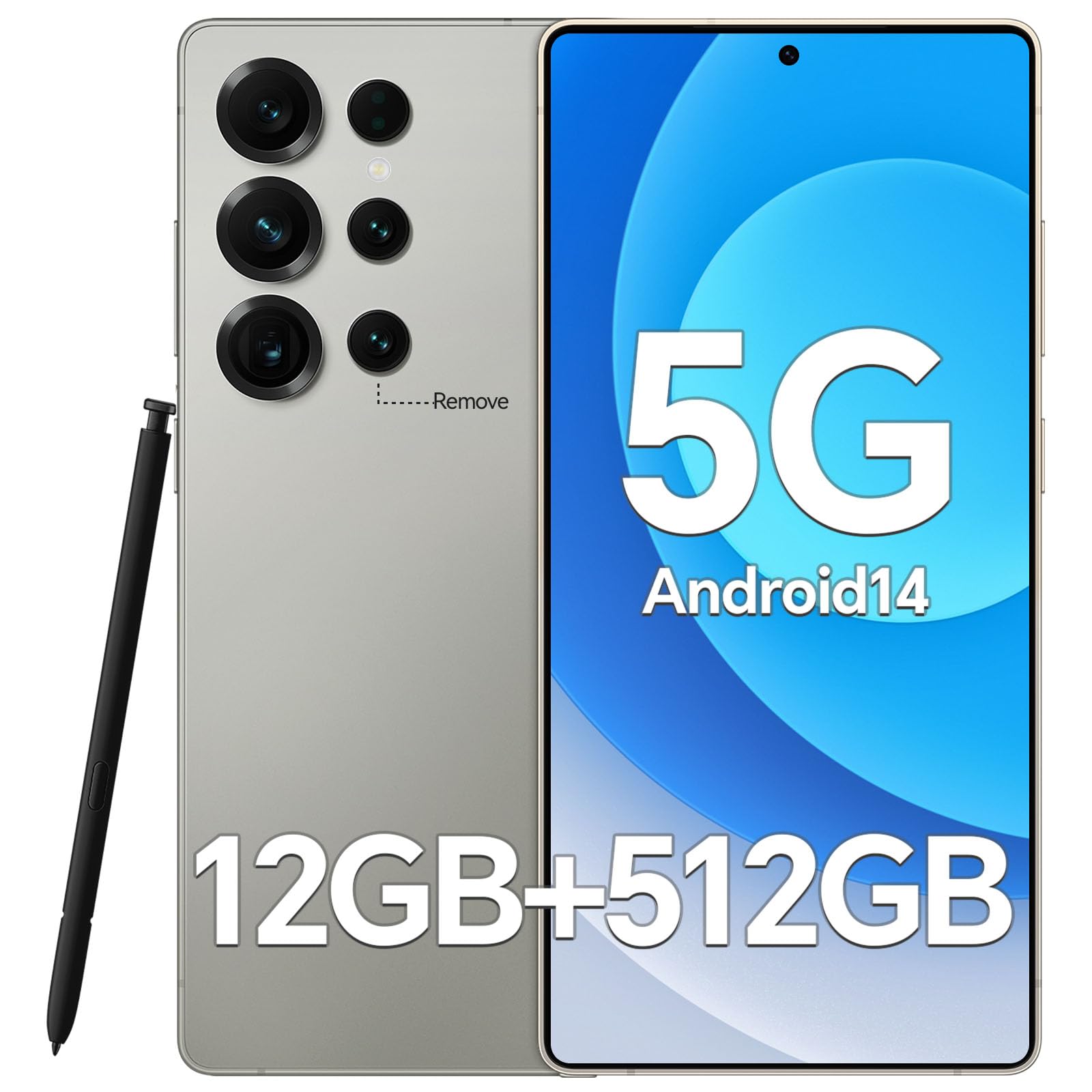 GA25 Unlocked Cell Phones, Android 14 Smartphone with Built-in Stylus, 5000mAh Battery, 12GB+512GB, Expandable to 1TB, 6.9" QHD+ OLED Display, 5G, Dual SIM, GPS & WiFi
