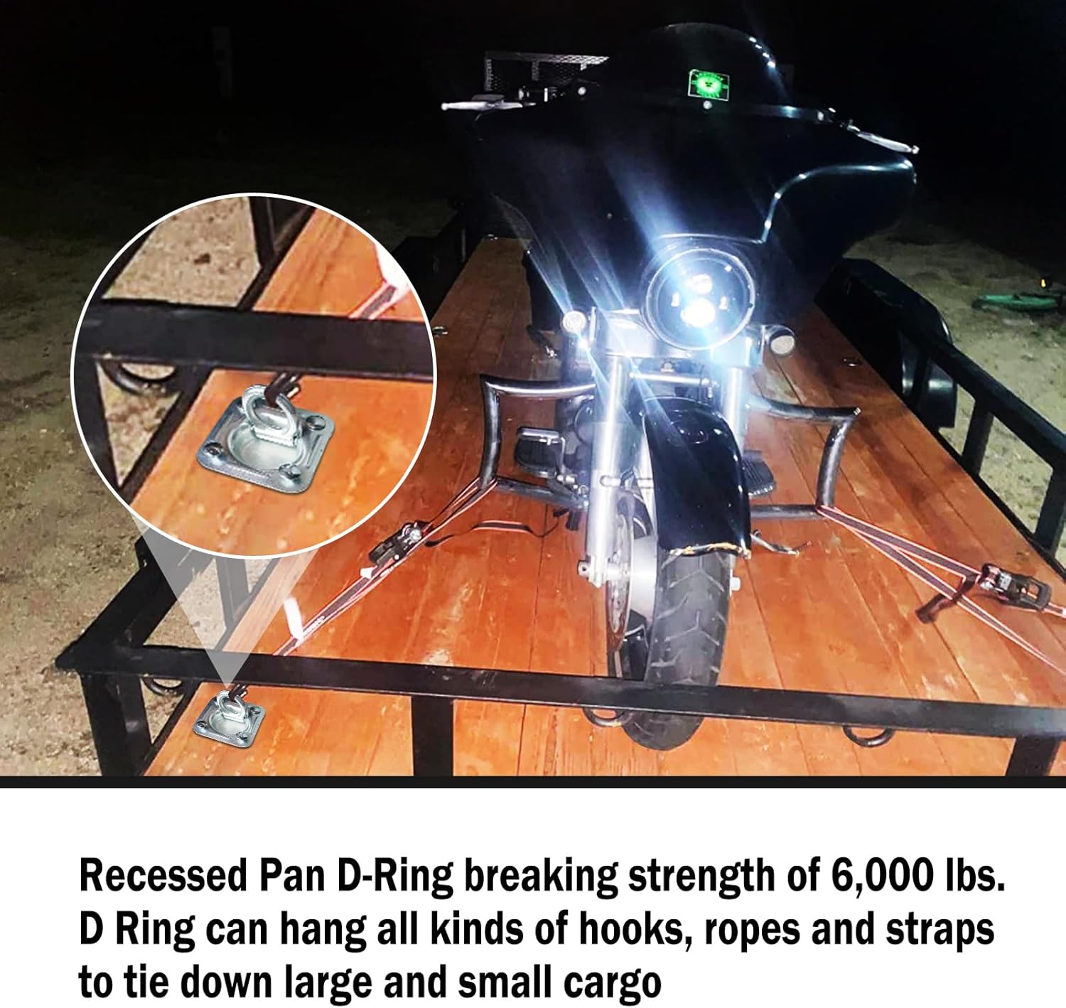 LULU CARGO CONTROL 1/2" Recessed D-Ring Tie Down Anchors (6,000 lbs Capacity), 8 Pack Heavy Duty Trailer Tie Down Hooks for Pickup Trucks, RV Campers, Vans, Boats