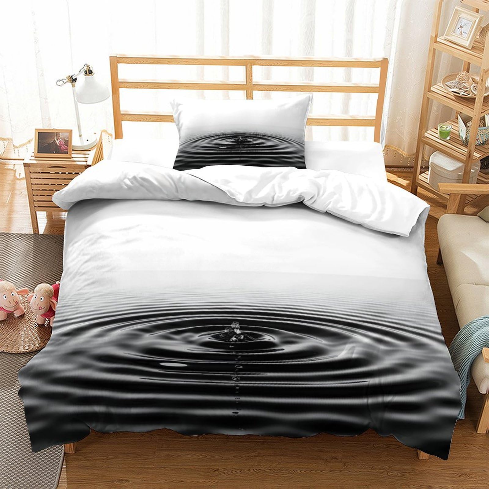 P1s9u7w5y Water Ripple-7 3D Printed Water Ripple Duvet Cover Set 3Pcs Microfiber Drop Bedding Set Single（135X200cm）